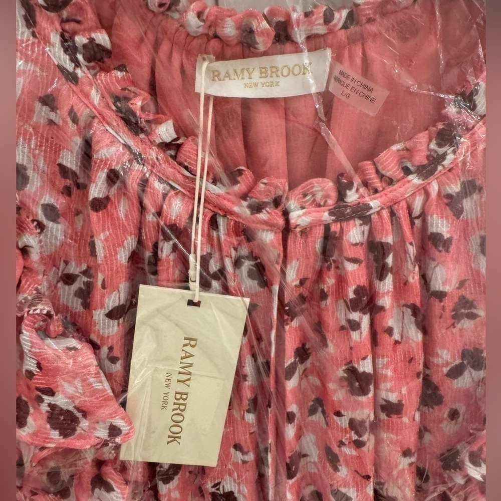 NWT in manu plastic Ramy Brook Penelope Silk Blend Ruffle Dress in Pink Size L - Picture 9 of 12